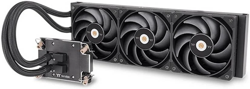 خنک کننده مایع پردازنده Thermaltake AW360 AIO، رادیاتور 360 میلی متری، 3 عدد فن TOUGHFAN 12 Pro، سرعت فن 2000 دور در دقیقه، جریان هوای فن 70.8 CFM، بلوک آبی مسی، لوله لاستیکی، مشکی | CL-W450-PL12BL-A