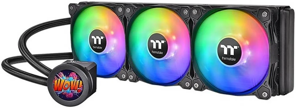 خنک کننده مایع پردازنده Thermaltake Floe Ultra 360 RGB AIO، نمایشگر 2.1 اینچی TFT-LCD، سرعت موتور 3200 دور در دقیقه، 3 فن 120 میلی متری، جریان هوای 76.98 CFM، توان 4.56 وات، LGA 2066/2011، AMD AM5 AM4/AM3+ مشکی | CL-W350-PL12SW-A
