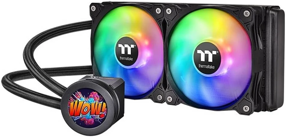 خنک کننده مایع پردازنده Thermaltake Floe Ultra 240 RGB AIO، نمایشگر 2.1 اینچی TFT-LCD، فن 2x120 میلی‌متری، سرعت موتور 3200 دور در دقیقه، توان 4.56 وات، Intel LGA 2066/2011 AM5/AM4 مشکی | CL-W349-PL12SW-A