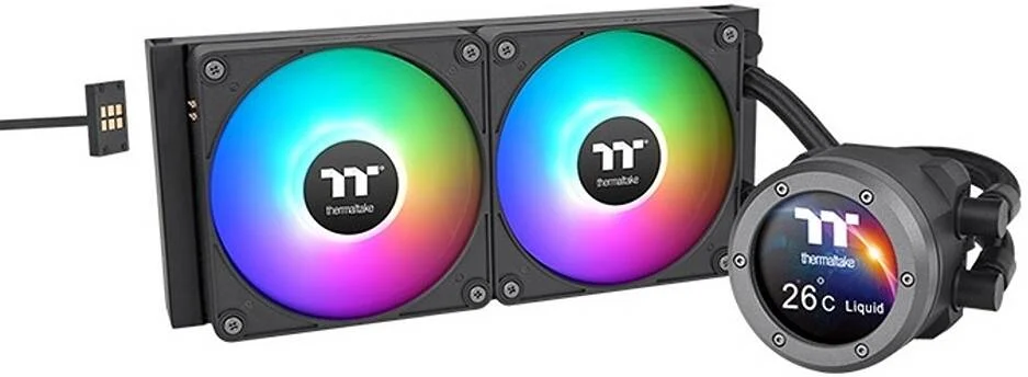 خنک کننده مایع پردازنده Thermaltake TH240 V2 Ultra EX ARGB Sync، فن خنک کننده مایع AIO، 120mm*2، PWM 500~2000 RPM، واتر بلاک آینه ای، کنترل همگام سازی ARGB مادربرد، مشکی | CL-W414-PL12SW-A