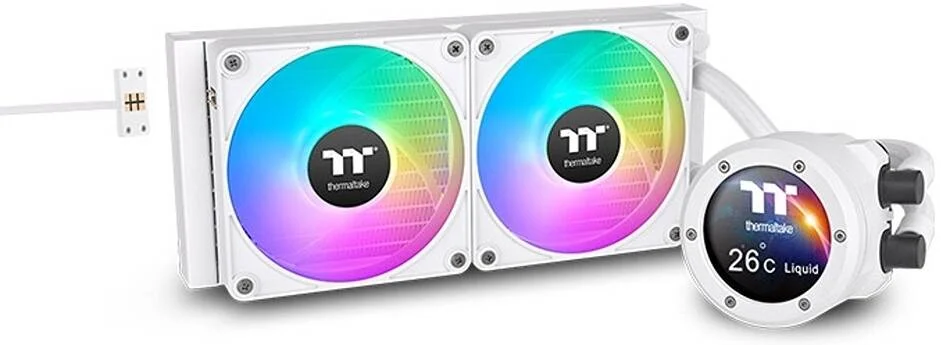 خنک کننده مایع پردازنده Thermaltake TH240 V2 Ultra EX ARGB Sync All-In-One، فن خنک کننده مایع AlO، 120mm*2، PWM 500~2000 RPM، واتر بلاک آینه ای، کنترل همگام سازی ARGB مادربرد، سفید برفی | CL-W425-PL12SW-A