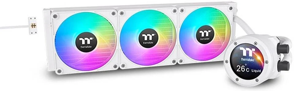 خنک کننده مایع پردازنده Thermaltake TH360 V2 Ultra EX ARGB Sync All-In-One، فن خنک کننده مایع AIO، 120mm*3، PWM 500~2000 RPM، واتر بلاک آینه ای، کنترل همگام سازی ARGB مادربرد، سفید | CL-W426-PL12SW-A