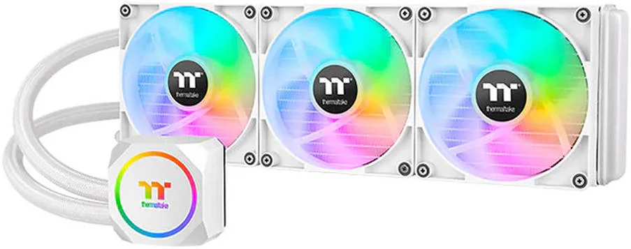خنک کننده مایع همه کاره Thermaltake TH420 ARGB Sync، رادیاتور 420 میلی متری، فن های 140 میلی متری ARGB Sync، سرعت فن 1800 دور در دقیقه، جریان هوای 84.32 CFM، AMD(AM5/AM4) Intel(LGA 1700/1200) سفید | CL-W369-PL14SW-A