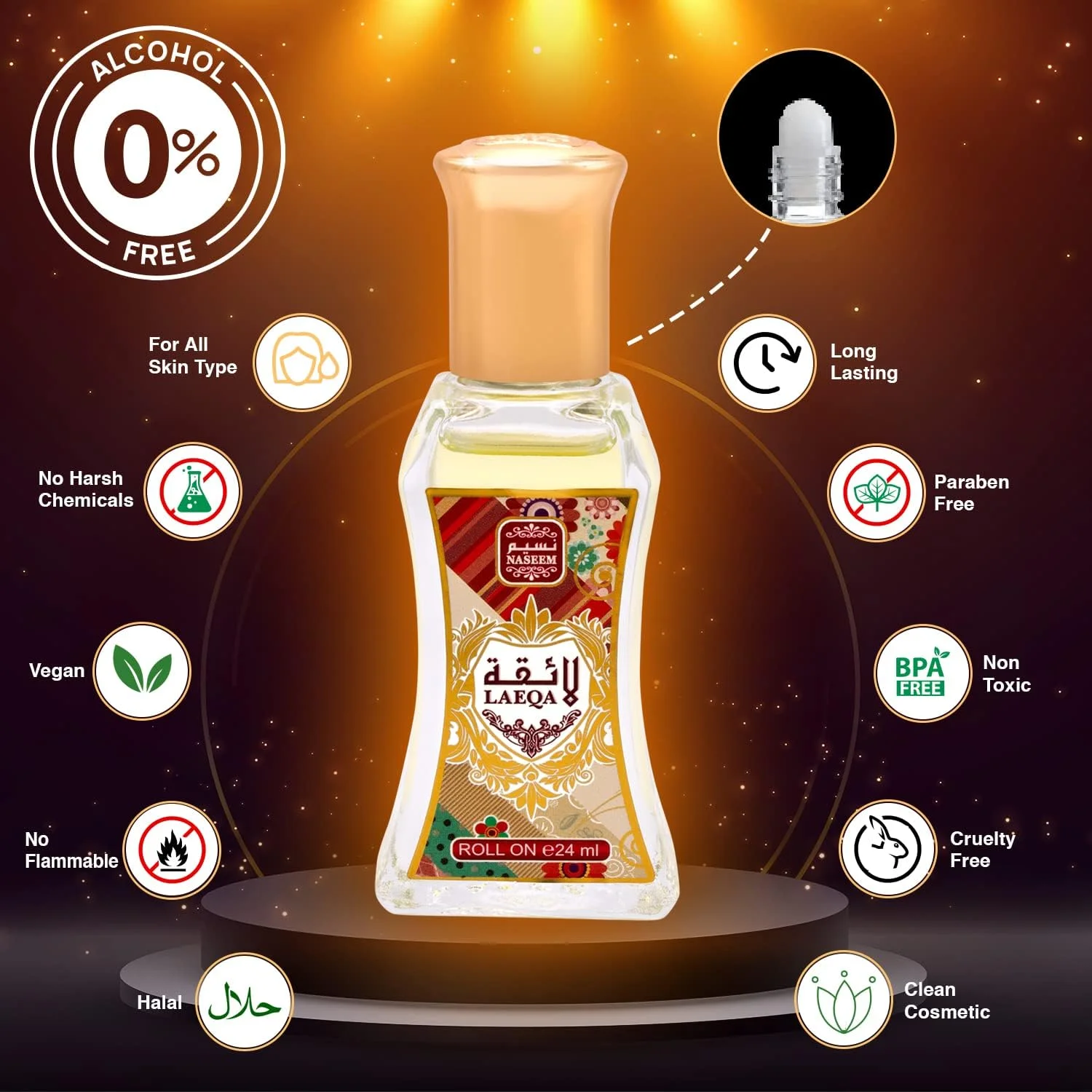 عطر روغنی رولی بدون الکل نَسیم لائقه با ترکیبی از گل رز، یاس، میوه ای، مشک، با ماندگاری طولانی، عطر روغنی عربی زنانه 24 میلی لیتر