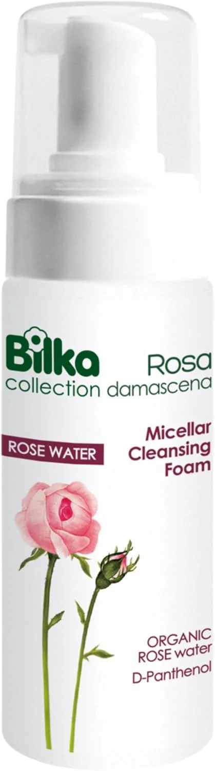فوم پاک کننده میسلار رزا داماسنا، پاک کننده صورت برای هر روز با آب گل رز ارگانیک، دی-پانتنول و گلیسیرین، لوازم آرایشی طبیعی، 1 عدد 140 میلی لیتر