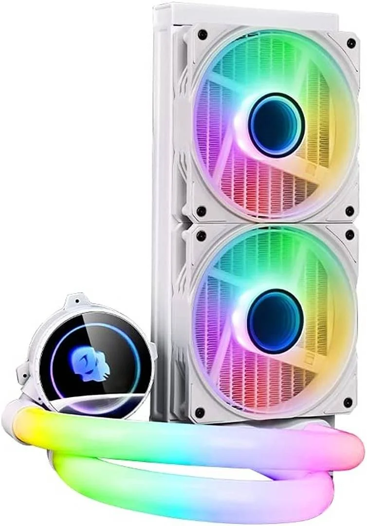خنک کننده پردازنده RGB با رادیاتور 280 میلی متری WJCOOLMAN Neon Mirror Cooler، 2 فن خنک کننده، حداکثر سرعت 2000 دور در دقیقه، پره های پایه مسی خالص، پمپ آب با راندمان بالا، سفید | WJ-NEONMIRROR-W
