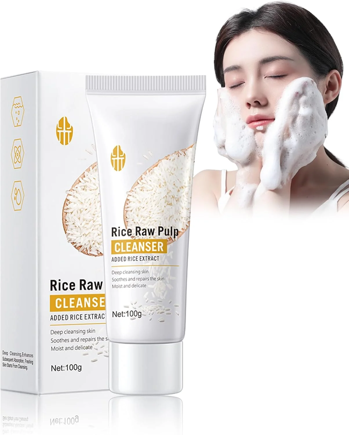 پاک کننده فوم ماسک رسی برنج خالص (100 میلی لیتر)، پاک کننده صورت، فوم پاک کننده، پاک کننده عمیق جوش های سرسیاه، پاک کننده منافذ، فوم پاک کننده برنج، پاک کننده ملایم برای پوست های دارای مشکل