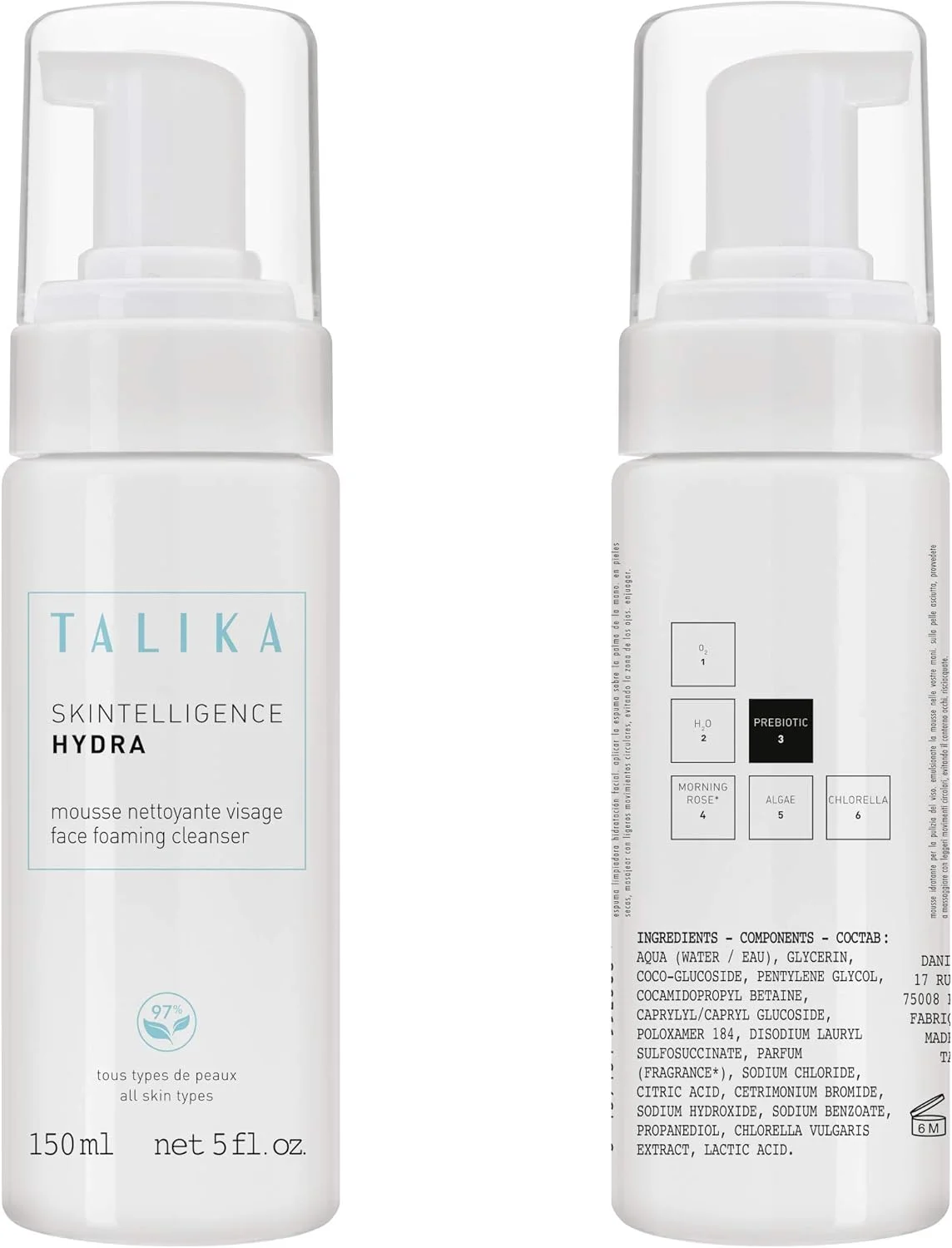 فوم پاک کننده مرطوب کننده صورت تالیکا - پاک کننده فوم صورت Skintelligence Hydra (پاک کننده، سفت کننده منافذ و صاف کننده) مناسب برای انواع پوست، 1 عدد