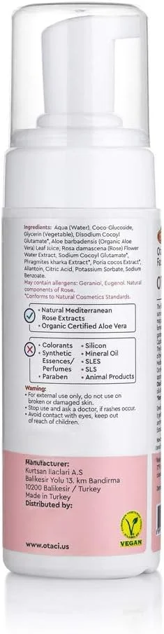 فوم شستشوی صورت گل رز اوتاچی | پاک کننده صورت | فوم مراقبت از پوست با روغن طبیعی گل رز، گلاب و عصاره آلوئه ورا