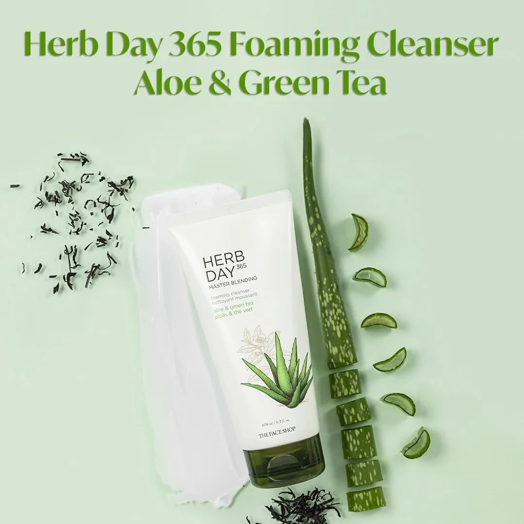 فوم شستشوی صورت آلوئه ورا Herb Day 365 دِ فیس شاپ 170 میلی لیتر، سفید