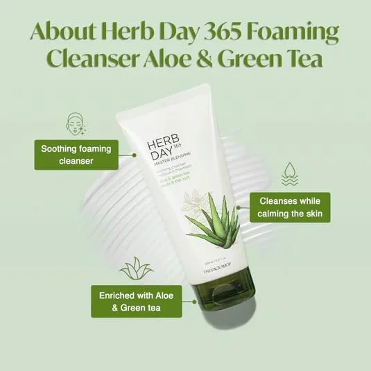 فوم شستشوی صورت آلوئه ورا Herb Day 365 دِ فیس شاپ 170 میلی لیتر، سفید