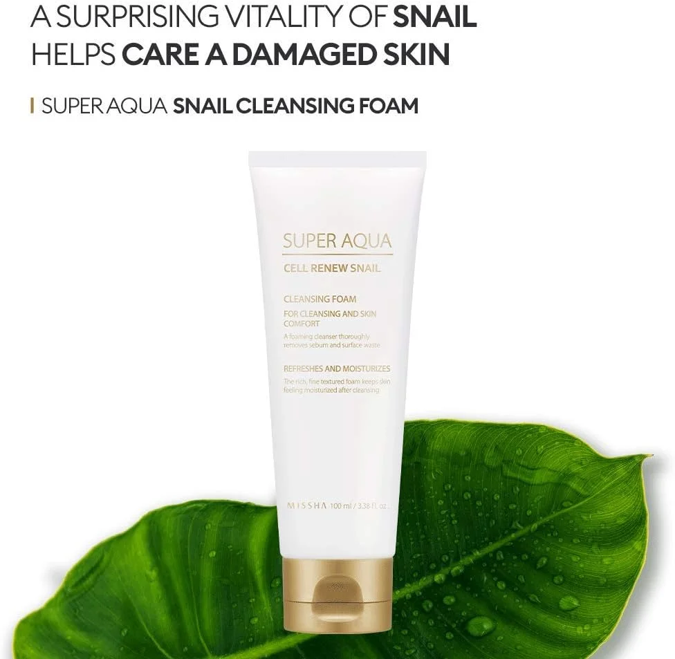فوم پاک کننده صورت میشا مدل Super Aqua Cell Renew Snail حجم 100 میلی لیتر - حاوی عصاره مخاط حلزون و عصاره سلول های بنیادی گیاهی برای جلوگیری و ترمیم آسیب های پوستی ضمن پاکسازی سبوم و آلودگی های سطحی. فوم پاک کننده صورت میشا مدل Super Aqua Cell Renew Snail حجم 100 میلی لیتر - حاوی عصاره مخاط حلزون و عصاره سلول های بنیادی گیاهی برای جلوگیری و ترمیم آسیب های پوستی ضمن پاکسازی سبوم و آلودگی های سطحی.