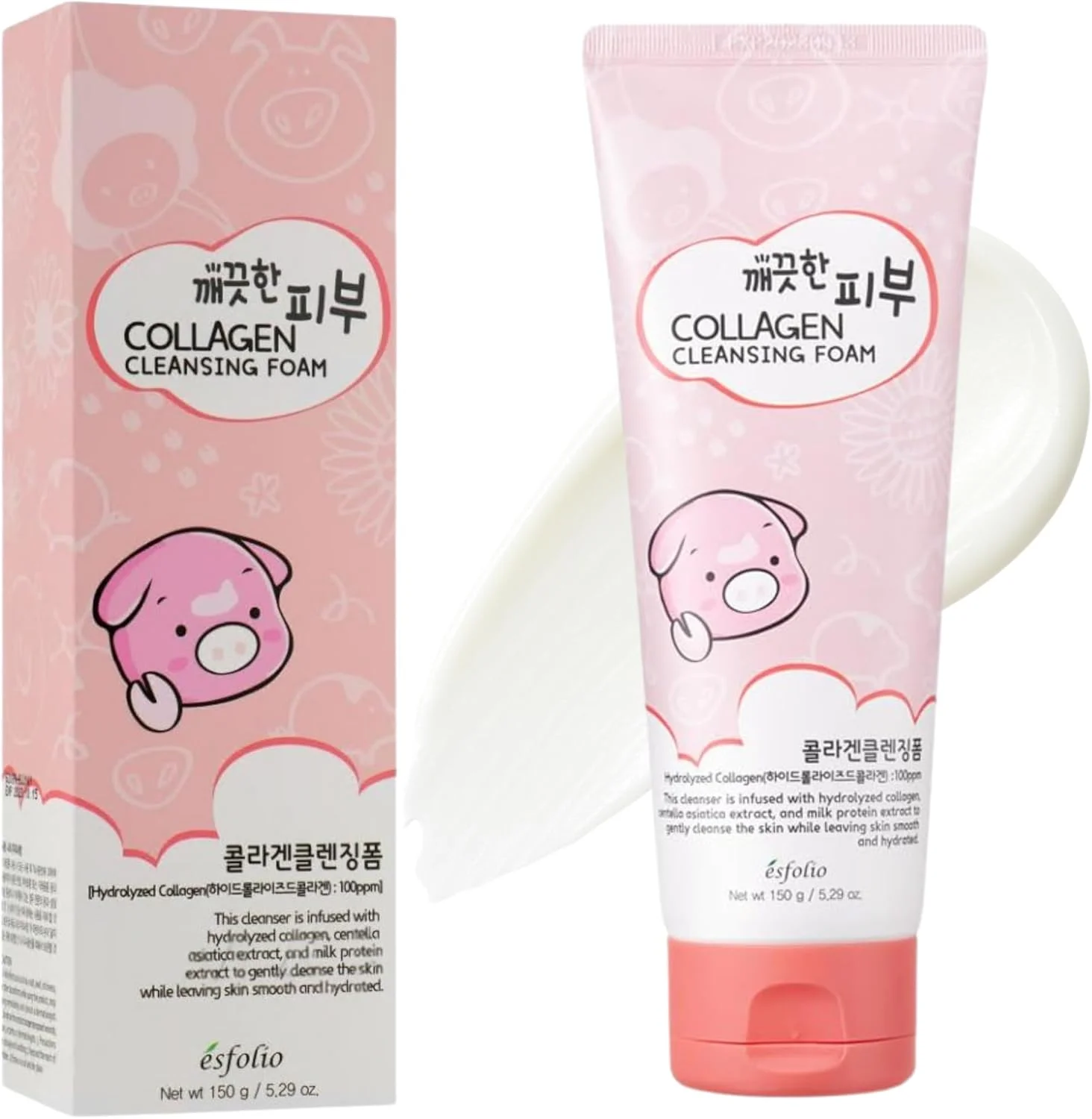 فوم شستشوی صورت کلاژن اسفولیو – شوینده آبرسان صورت برای پاکسازی عمیق و تغذیه پوست – مراقبت از پوست کره ای مناسب انواع پوست – پاک کننده ملایم صورت با عصاره سنتلا و پروتئین شیر (150 میلی لیتر)