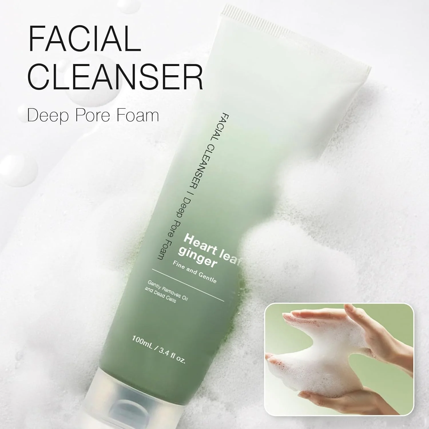 فوم پاک کننده صورت با عصاره گیاهی، فوم پاک کننده عمیق منافذ، از بین برنده چربی اضافی و جلوگیری از مسدود شدن منافذ، 100 میلی لیتر