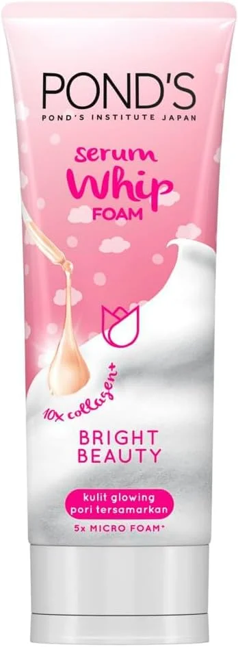 فوم شستشوی صورت Pond's Serum Whip برای پوست تغذیه شده و روشن، Bright Beauty، غنی شده با سرم کلاژن، ویتامین B3 و عصاره گل رز فرانسوی، 100 گرم
