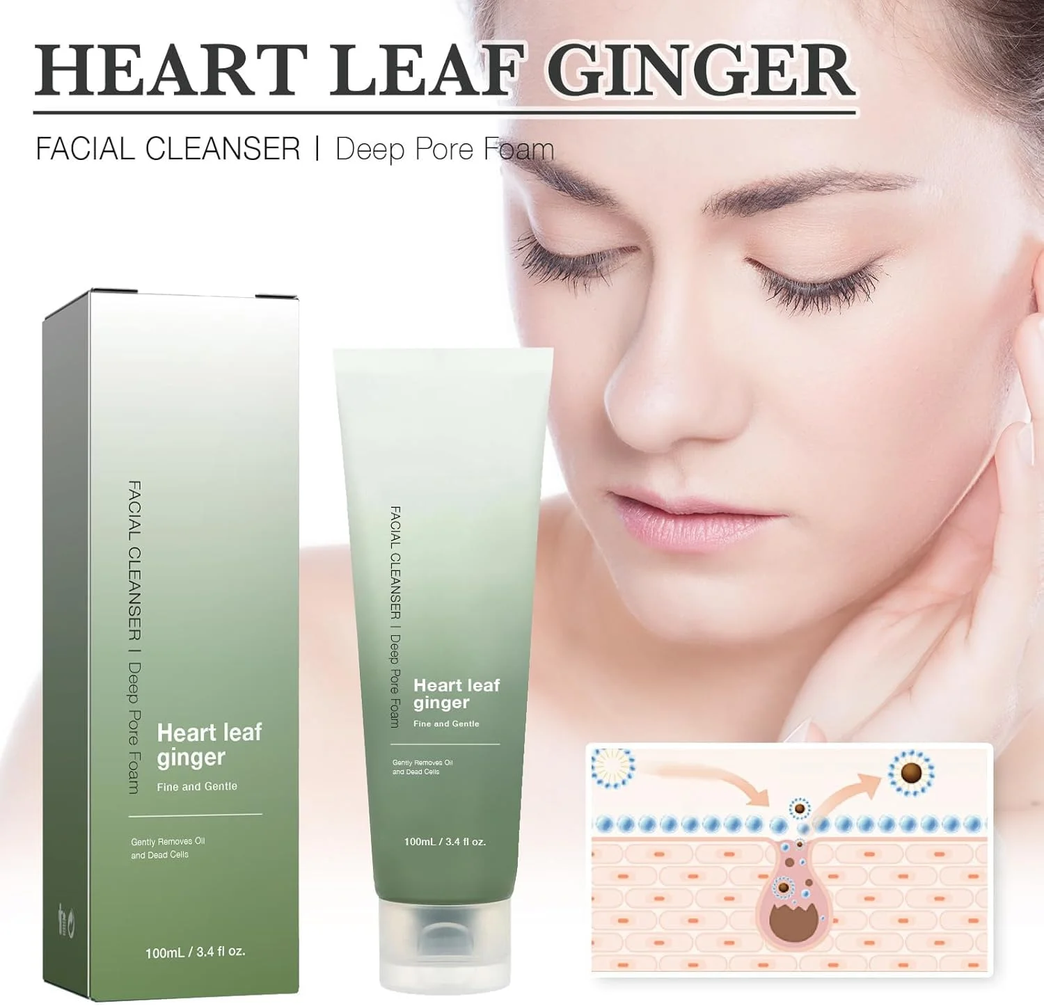 فوم پاک کننده صورت با عصاره گیاهی، فوم پاک کننده عمیق منافذ، از بین برنده چربی اضافی و جلوگیری از مسدود شدن منافذ، 100 میلی لیتر