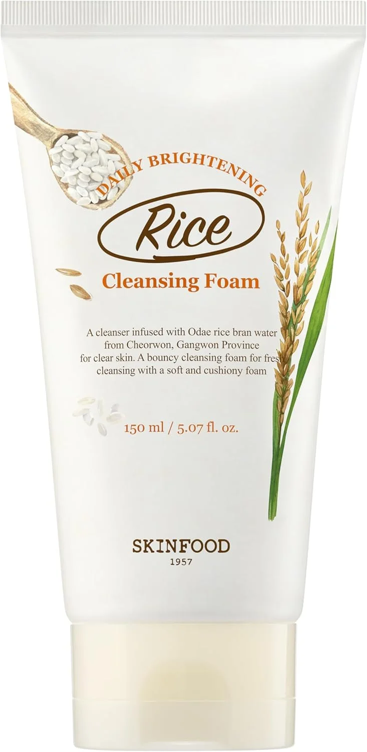 فوم پاک کننده روزانه روشن کننده برنج SKIN FOOD از سال 1957، 150 میلی لیتر - پاکسازی ملایم با مواد برنج تخمیر شده، فوم پاک کننده صورت سفت کننده، روشن کننده و شفاف کننده پوست