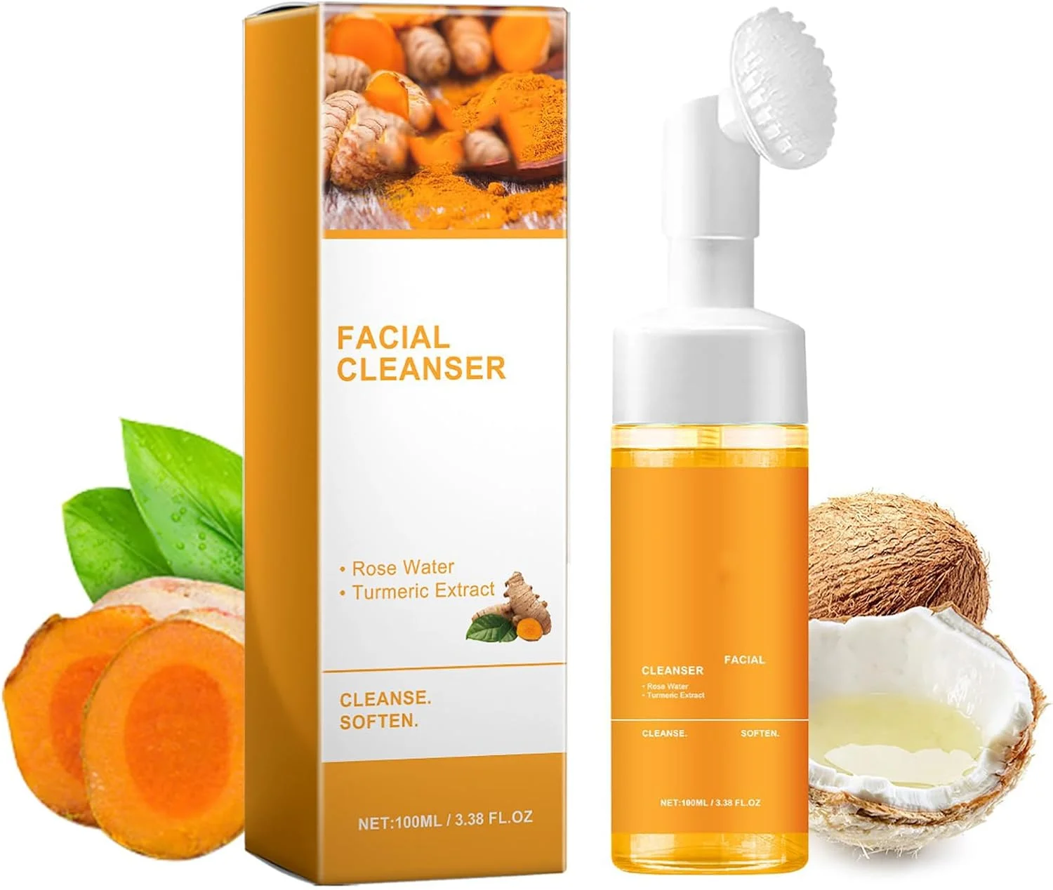 شوینده صورت زردچوبه، پاک کننده فوم صورت زردچوبه برای انواع پوست، فرمول ملایم، غیر تحریک کننده، عمیقا مغذی و محافظت کننده پوست (100 میلی لیتر)