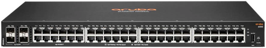 سوئیچ آ Aruba 6000 48G 4SFP، توان عملیاتی 77.3 Mpps، ظرفیت سوئیچینگ 104 گیگابیت بر ثانیه، 48 پورت 10/100/1000BASE-T، 4 پورت 1G SFP، 1 پورت کنسول USB-C، 1 پورت میزبان USB Type-A، مشکی | R8N86A#ABB