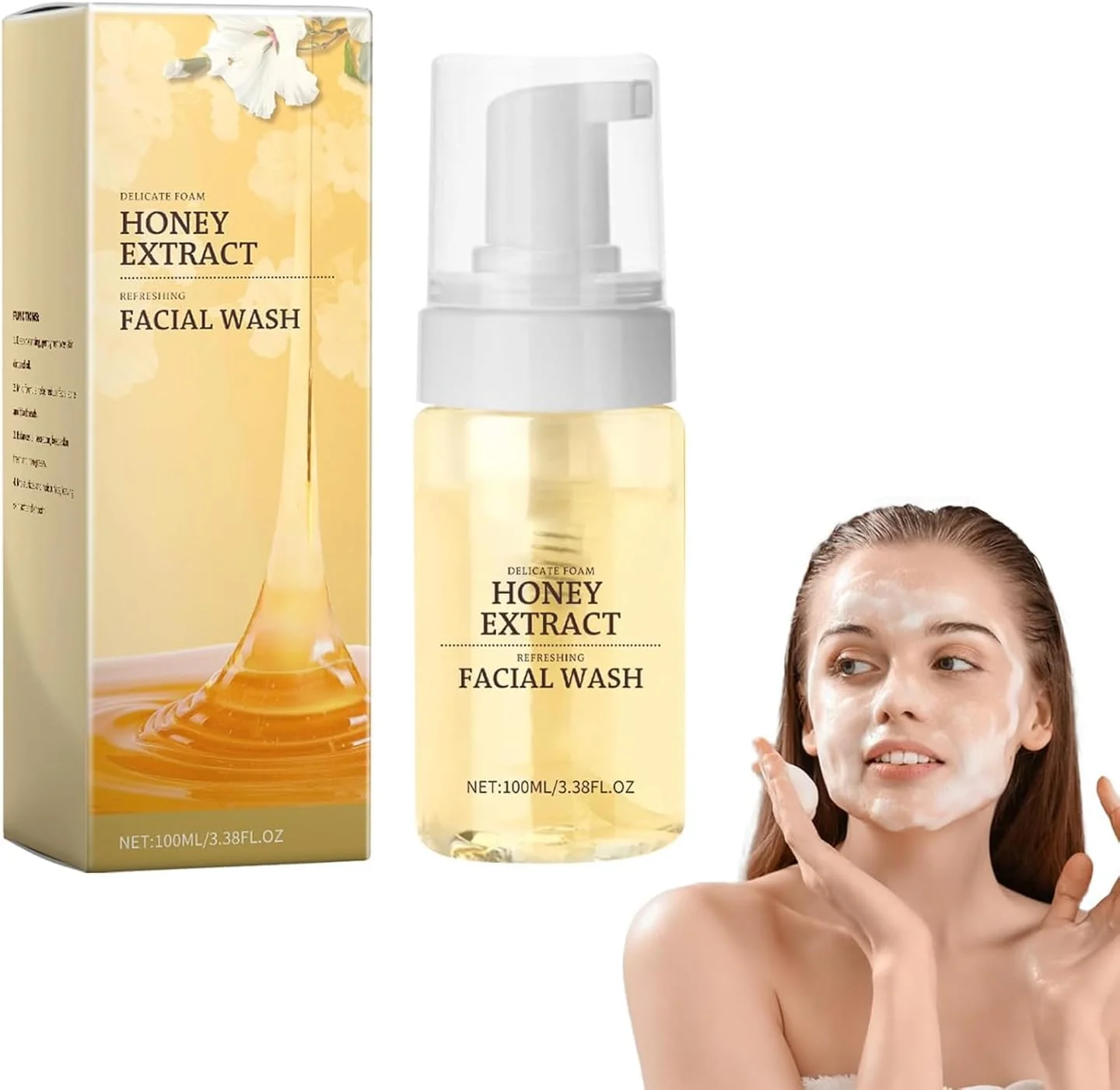 فوم پاک کننده صورت با عصاره عسل و آمینو اسیدها، فوم پاک کننده ملایم، برای پاکسازی عمیق، محافظت و ترمیم پوست، فوم پاک کننده ملایم عسل، 100 میلی لیتر