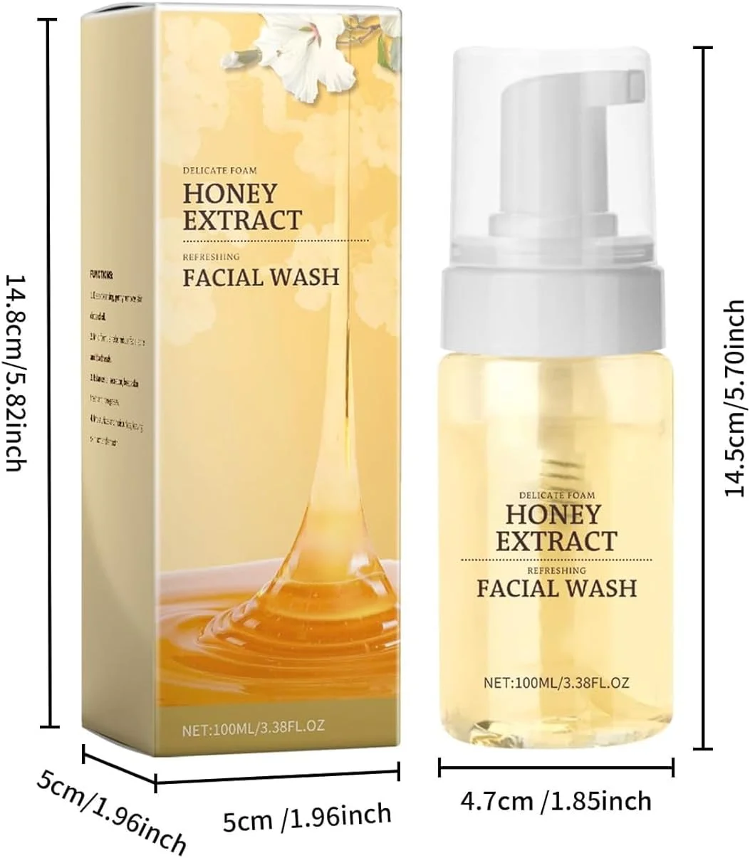 فوم پاک کننده صورت با عصاره عسل و آمینو اسیدها، فوم پاک کننده ملایم، برای پاکسازی عمیق، محافظت و ترمیم پوست، فوم پاک کننده ملایم عسل، 100 میلی لیتر