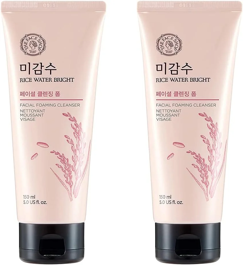 [THEFACESHOP] فوم پاک کننده صورت برای شستشوی روزانه، فوم پاک کننده روشن کننده آب برنج، مرطوب کننده و مراقبت روشن کننده برای انواع پوست 150 میلی لیتر (2 عدد)