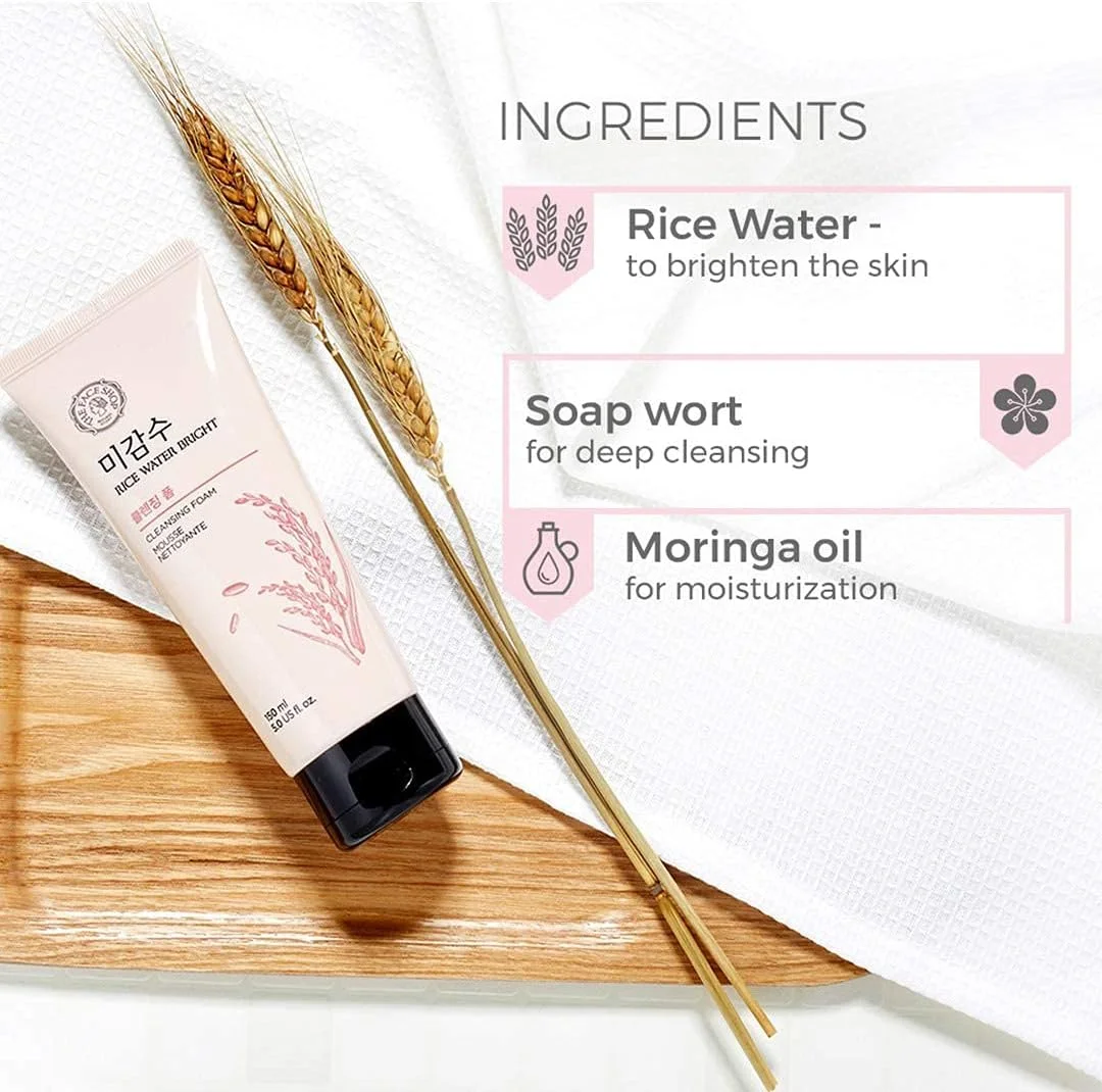 [THEFACESHOP] فوم پاک کننده صورت برای شستشوی روزانه، فوم پاک کننده روشن کننده آب برنج، مرطوب کننده و مراقبت روشن کننده برای انواع پوست 150 میلی لیتر (2 عدد)