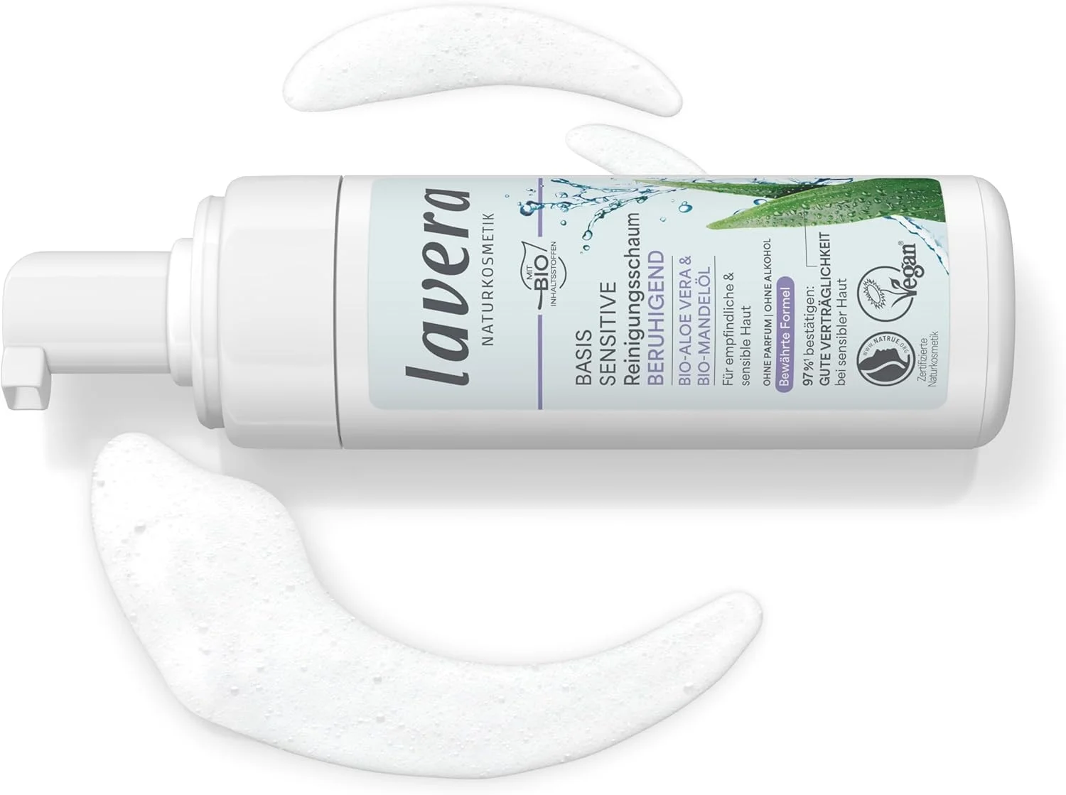 فوم پاک کننده صورت لاورا Basis Sensitiv، لوازم آرایشی طبیعی، وگان، حاوی آلوئه ورا ارگانیک و روغن بادام ارگانیک، پاک کننده صورت، فرمول پاک کننده طبیعی، 1 عدد 150 میلی لیتر