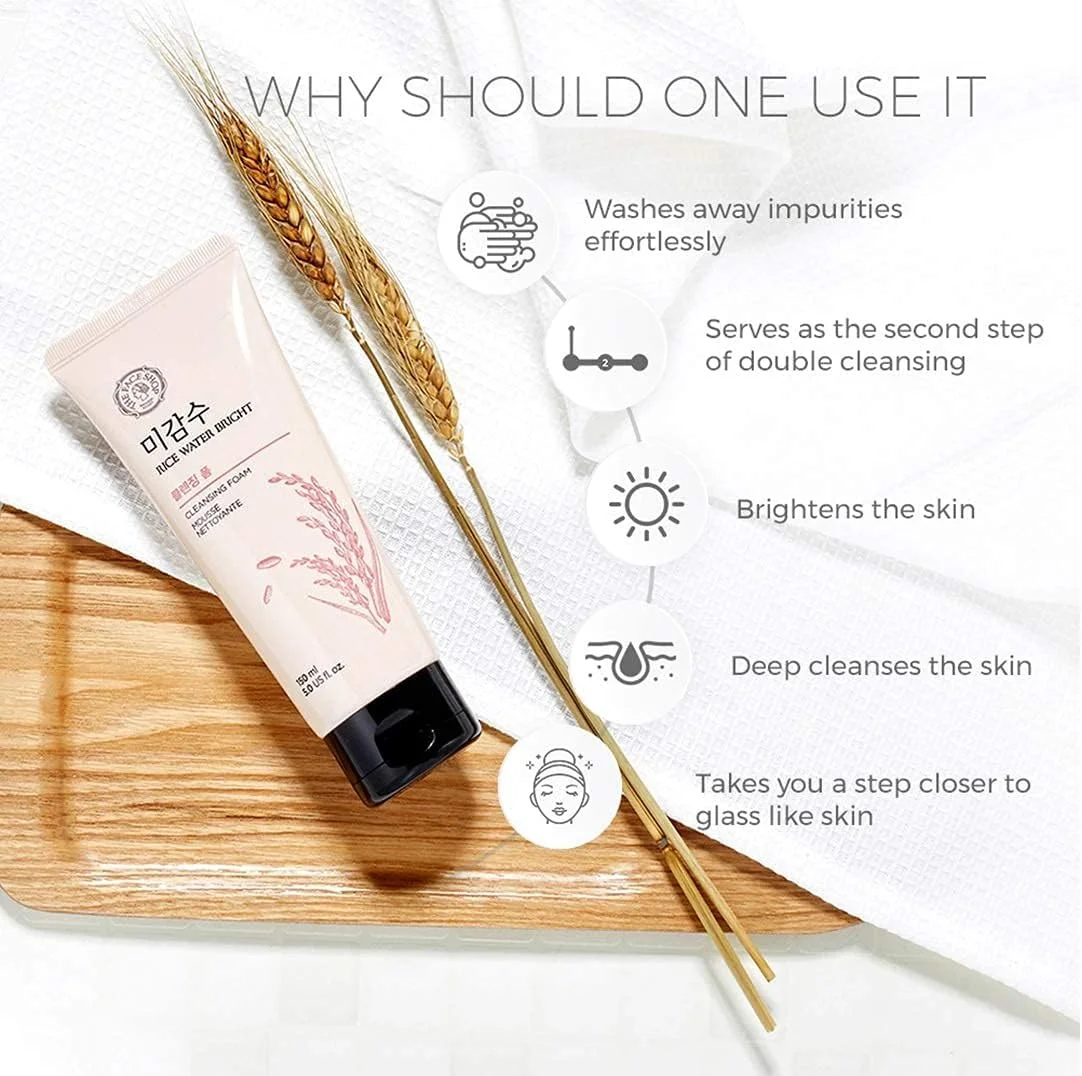 [THEFACESHOP] فوم پاک کننده صورت برای شستشوی روزانه، فوم پاک کننده روشن کننده آب برنج، مرطوب کننده و مراقبت روشن کننده برای انواع پوست 150 میلی لیتر (2 عدد)