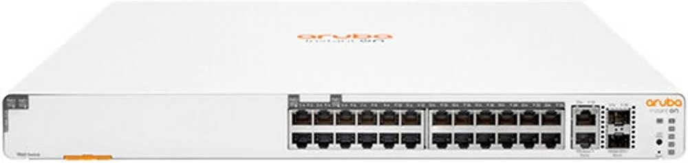 سوئیچ شبکه مدیریتی 24 پورت گیگابیتی PoE++ آ Aruba Instant On 1960 24G 2XGT با دو پورت 10G RJ45 ETH و دو پورت 10G SFP+، ظرفیت سوئیچینگ 128 گیگابیت بر ثانیه، توان خروجی 370 وات، نرخ ارسال 95 مگاپیکسل در ثانیه، سفید | JL807A