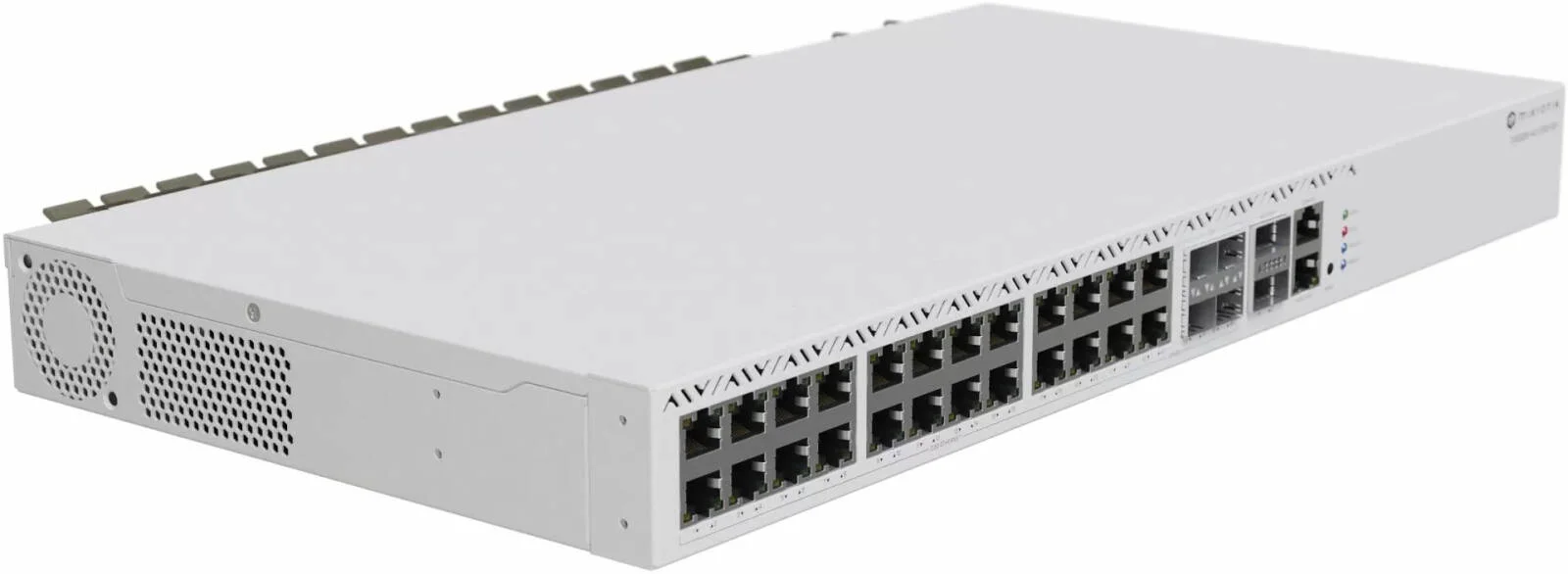سوییچ رکمونت 1U روتر ابری MikroTik، ظرفیت سوییچینگ 640 گیگابیت بر ثانیه، 20 پورت اترنت 2.5 گیگابیتی، 4 پورت کمبو اترنت 2.5G/I0G SFP+، 2 پورت 40G QSFP+، USB Type A، RJ45، RouterOS v7، سفید | CRS326-4C+20G+2Q+RM سوییچ رکمونت 1U روتر ابری MikroTik، ظرفیت سوییچینگ 640 گیگابیت بر ثانیه، 20 پورت اترنت 2.5 گیگابیتی، 4 پورت کمبو اترنت 2.5G/I0G SFP+، 2 پورت 40G QSFP+، USB Type A، RJ45، RouterOS v7، سفید | CRS326-4C+20G+2Q+RM