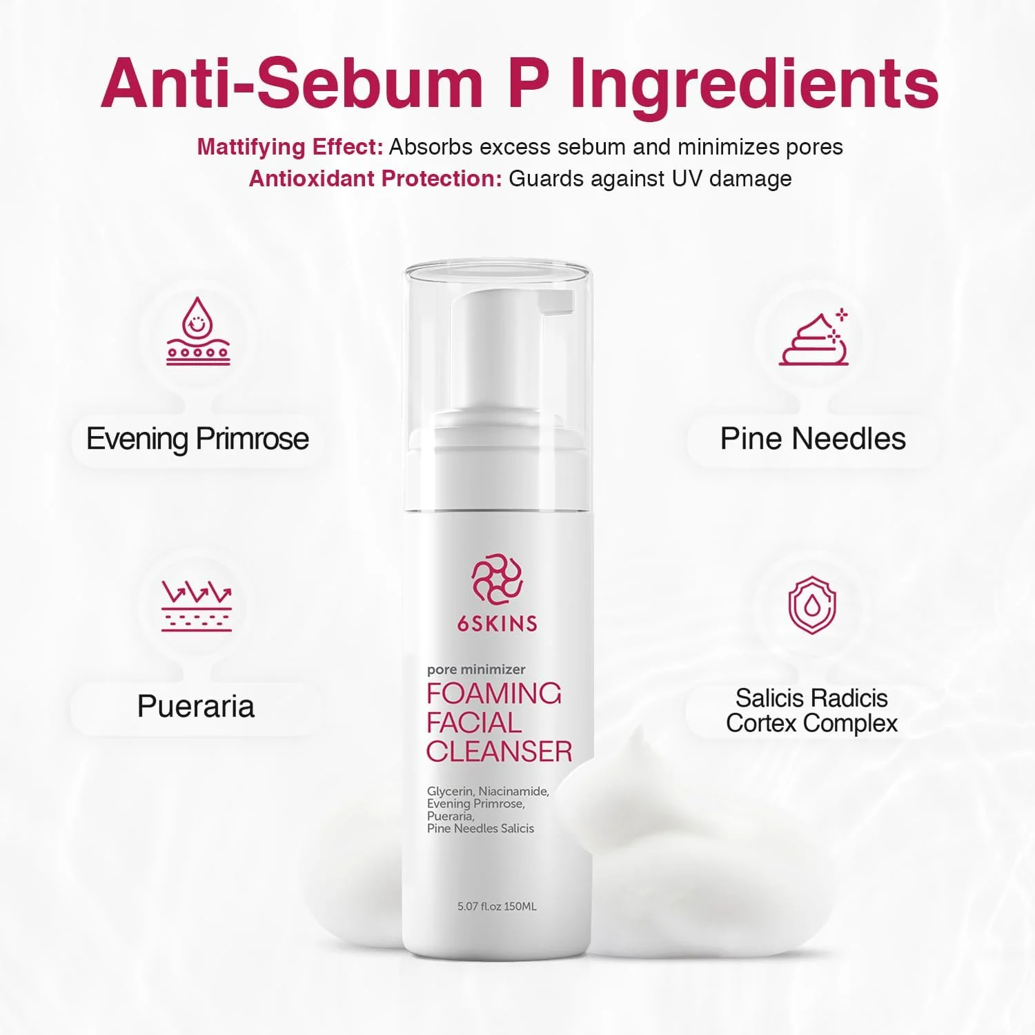 فوم پاک کننده صورت کوچک کننده منافذ | شستشوی صورت لایه بردار با Anti Sebum P، شستشوی ملایم و آبرسان صورت کره ای با نیاسینامید، گل مغربی - مناسب برای انواع پوست 150 میلی لیتر