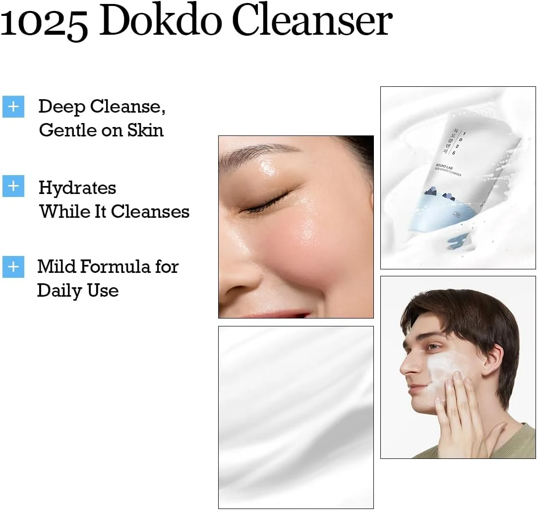 شوینده صورت ROUND LAB 1025 Dokdo، 150 میلی لیتر، شوینده صورت با pH پایین برای پوست حساس، حباب های نرم غنی برای پاکسازی عمیق و پاک کردن آرایش، شستشوی آبرسان صورت با آب دریای عمیق، مراقبت از پوست کره ای