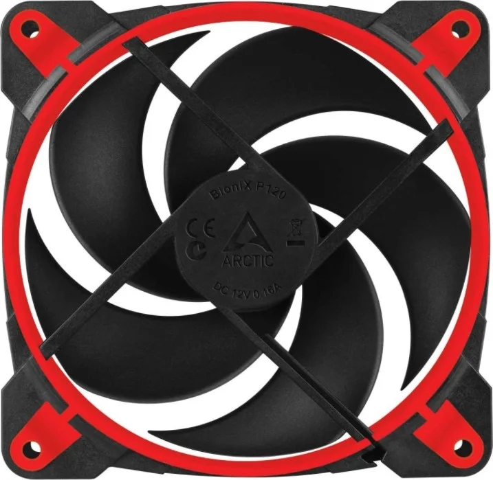 فن Arctic Bionix P120، سایز 120 میلی‌متر، 200 - 2100 دور در دقیقه، بلبرینگ دینامیکی سیال، 67.56 CFM، قرمز | ACFAN00115A