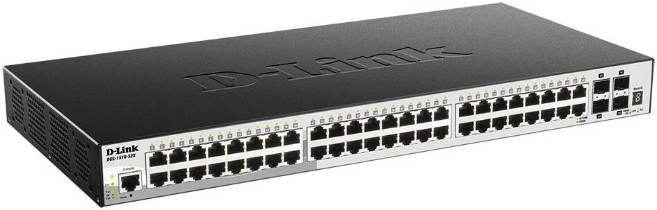 D-Link 52-Port Stackable Gigabit Switch Including 4 x 10GbE SFP+ Ports, PoE+, Layer 3 Routing, IPv6 Support, Advanced Security Features, and Energy-Efficient Technology for SMB Networks | DGS-1510-52X