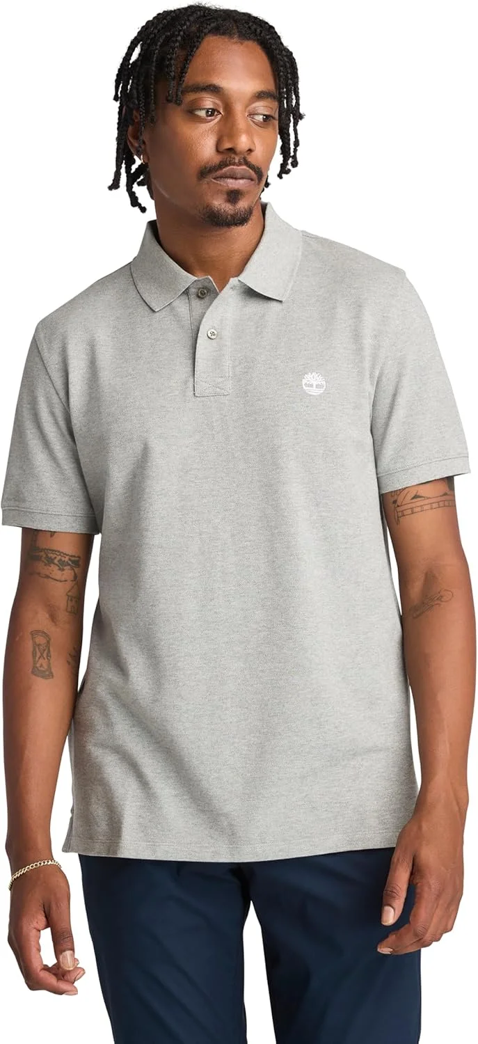 پولوشرت مردانه Timberland OYSTER RIVER TFO با لوگوی روی سینه آستین کوتاه (Regular) خاکستری سایز XL