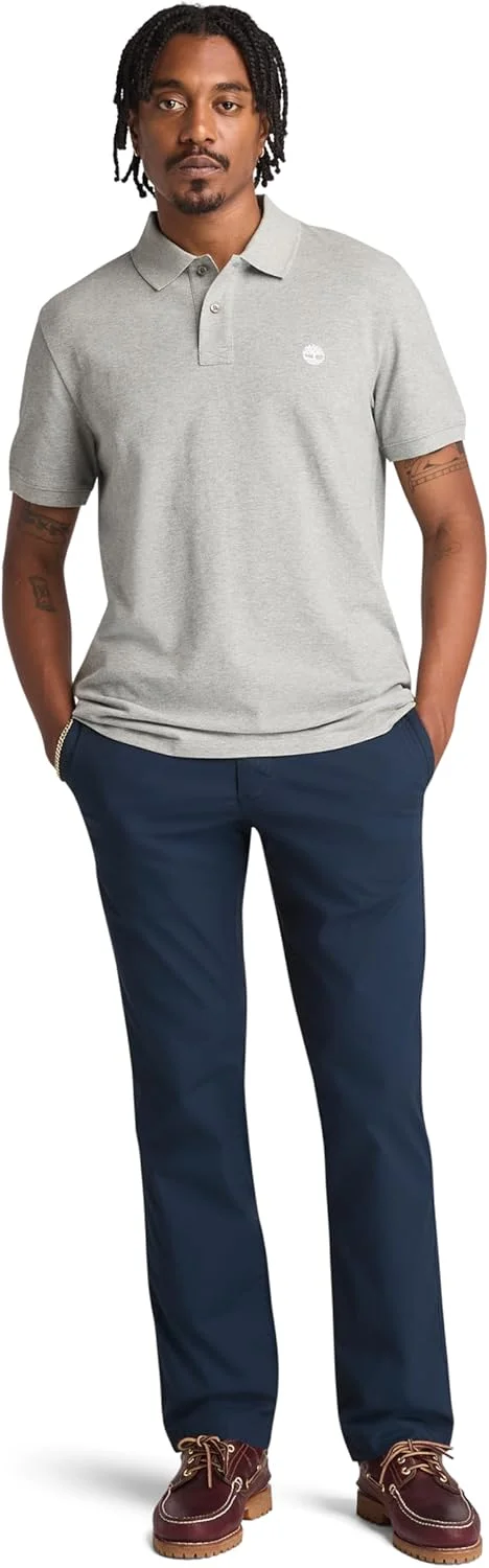 پولوشرت مردانه Timberland OYSTER RIVER TFO با لوگوی روی سینه آستین کوتاه (Regular) خاکستری سایز XL