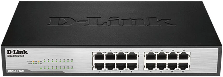 سوییچ غیر مدیریتی 16 پورت گیگابیتی دی-لینک مدل DGS-1016C، ظرفیت سوییچینگ 32 گیگابیت بر ثانیه، عملکرد بی صدا، اندازه بافر بسته 256 کیلوبایت، نصب آسان، مشکی | DGS-1016C
