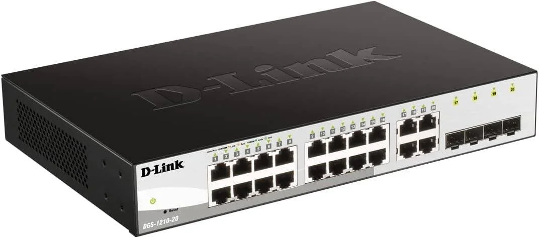 سوئیچ هوشمند تحت وب 20 پورت گیگابیتی D-Link DGS-1210-20 به همراه 4 پورت گیگابیتی SFP