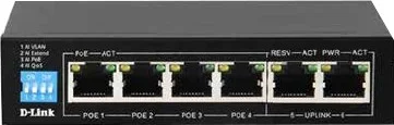 سوئیچ 6 پورت 10/100/1000 مگابیت بر ثانیه دی-لینک DGS-F1006P-E 250M با 4 پورت PoE (802.3AF و 802.3AT) و 2 پورت آپلینک، بودجه PoE 60W | DGS-F1006P-E