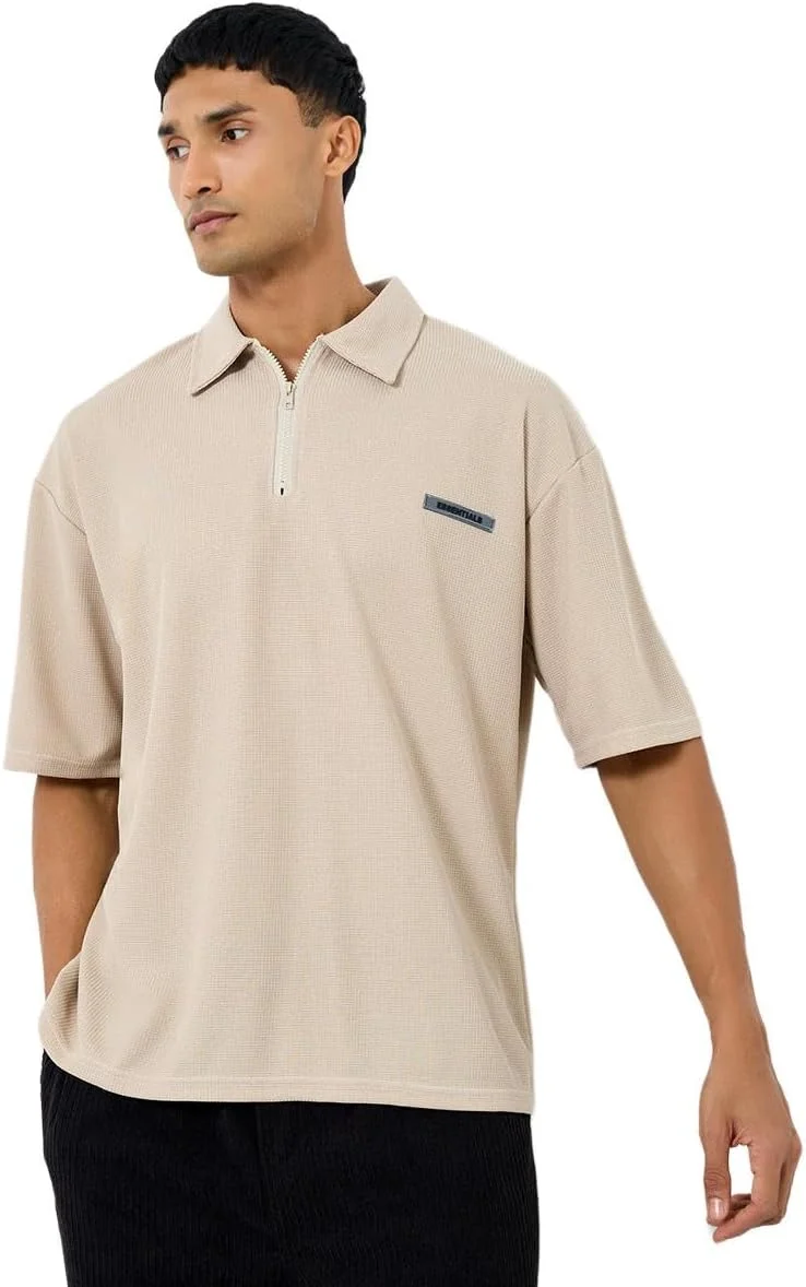 تی شرت پولو مردانه استایلی، کرم رنگ و سایز بزرگ