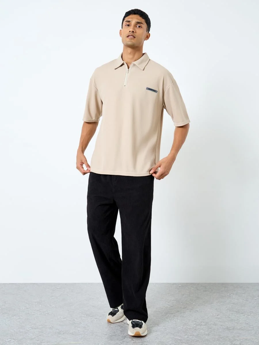 تی شرت پولو مردانه استایلی، کرم رنگ و سایز بزرگ