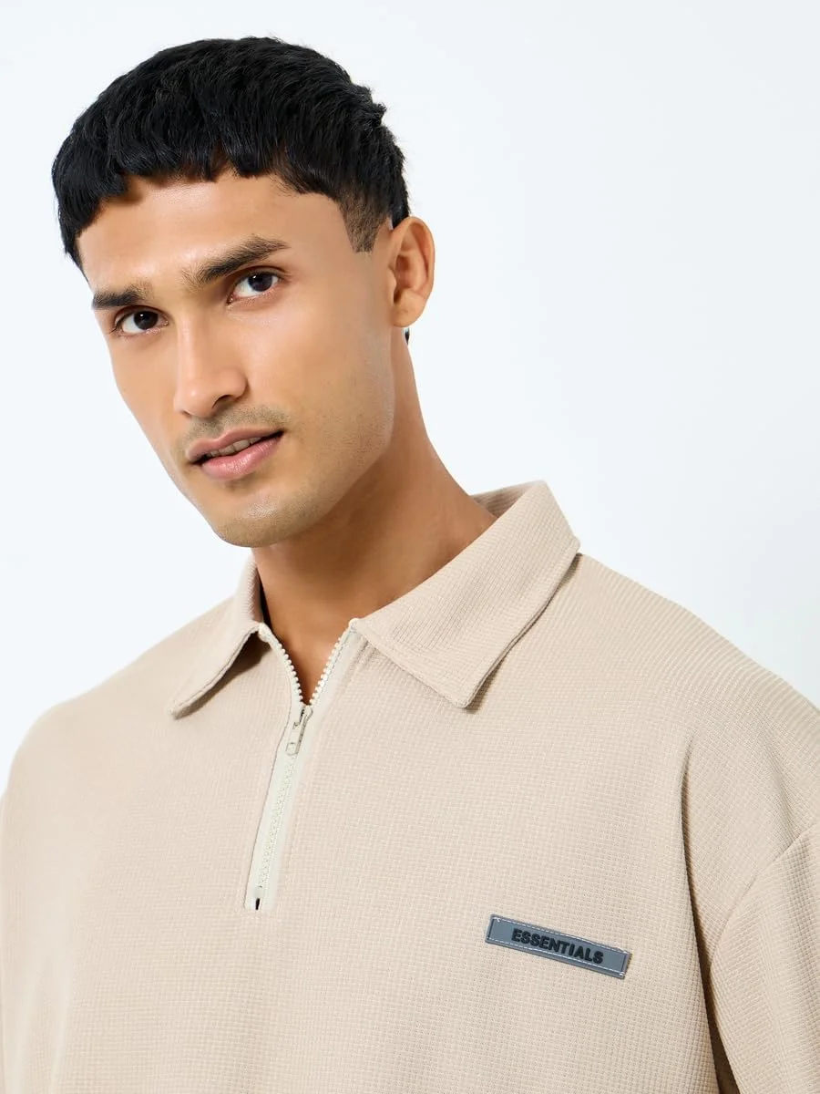 تی شرت پولو مردانه استایلی، کرم رنگ و سایز بزرگ