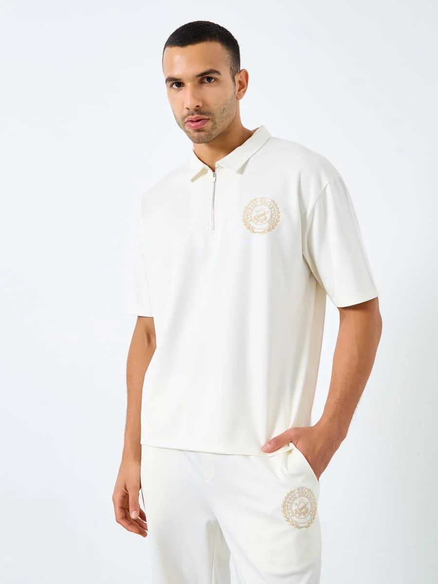 ست تی‌شرت پولو گشاد مردانه استایلی با گلدوزی و شلوار جاگر با فیت آزاد