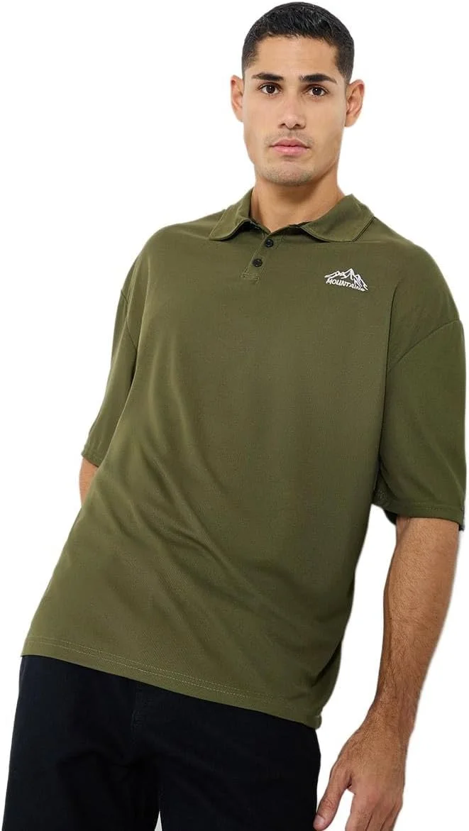 پولوشرت مردانه زیتونی گلدوزی شده استایلی