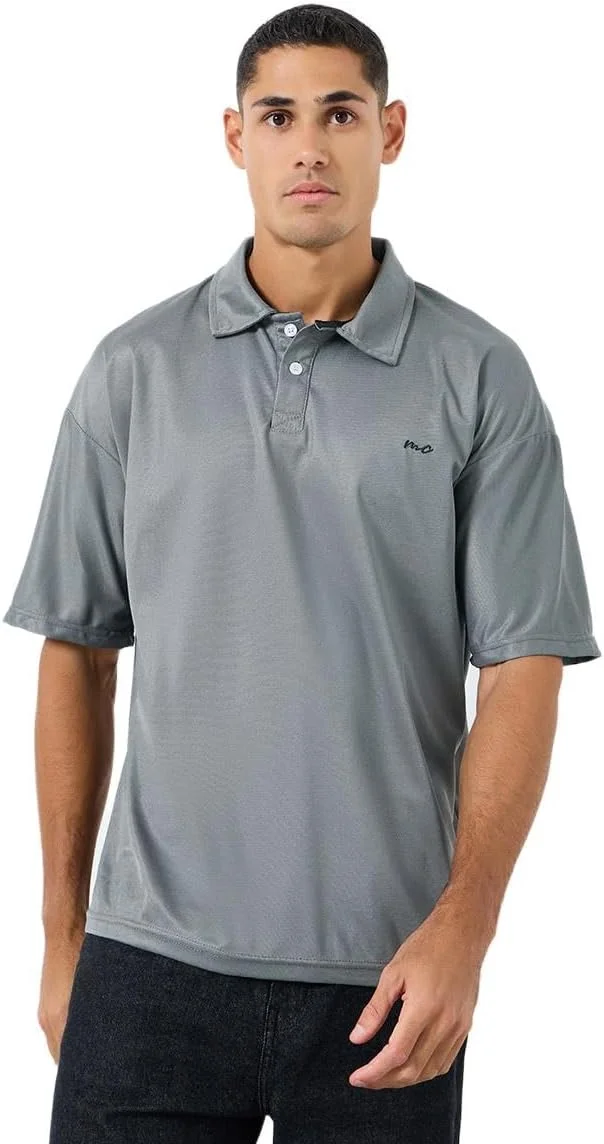 پولوشرت مردانه استایلی خاکستری اورسایز با دکمه