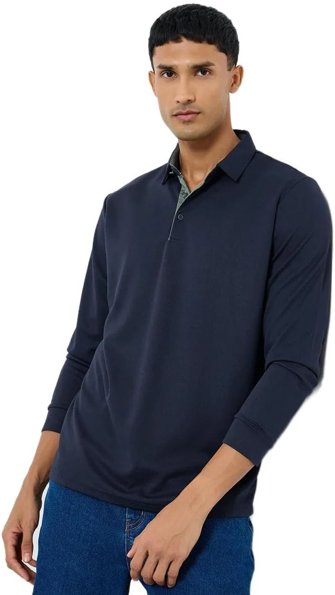 تی شرت پولو آستین بلند مردانه استایلی - سرمه ای