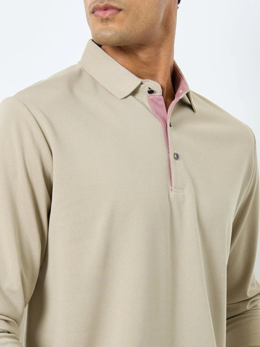 تی شرت پولو آستین بلند مردانه استایلی، بژ