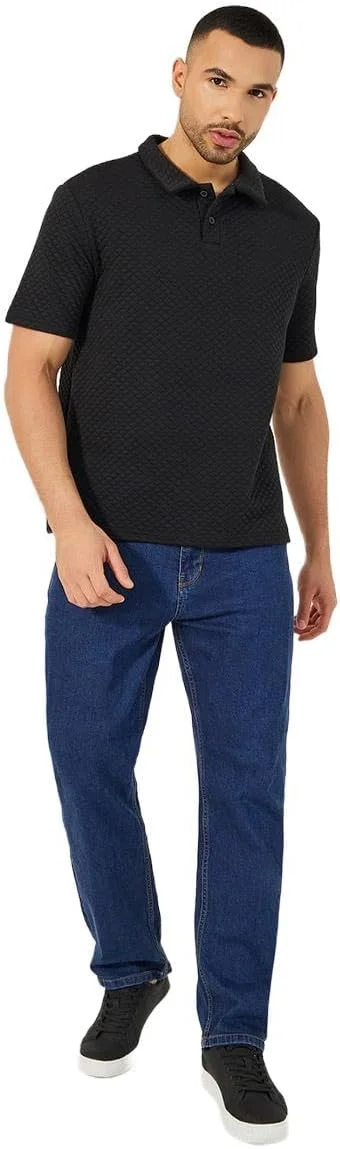 پلوور مردانه استایلی با طرح لوزی مورب و بافت دار، نیم دکمه و مدل ریلکس