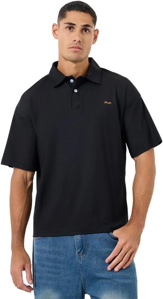 پولوشرت مردانه استایلی مشکی اورسایز دکمه دار